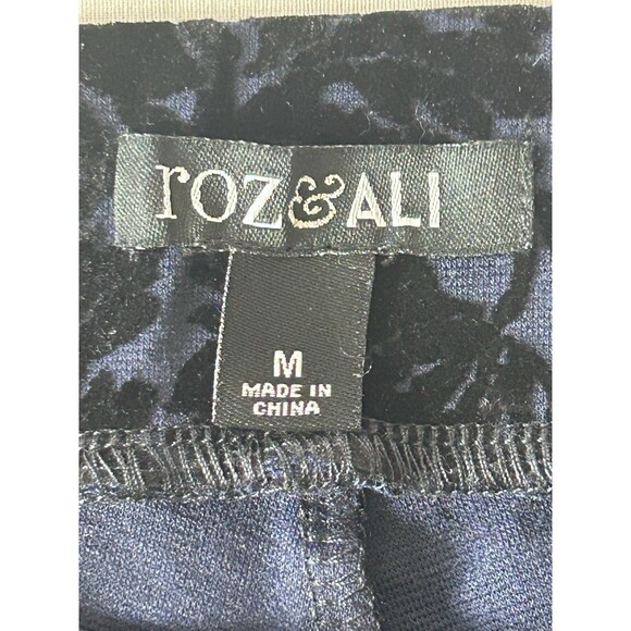 Roz & Ali Womens Medium Blue Black Floral Burnout Pants - Picture 5 of 9